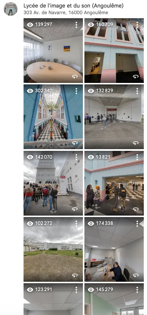 Nombre de vues, photo par photo, de la visite virtuelle : Lycée de l’image et du son, Angoulême